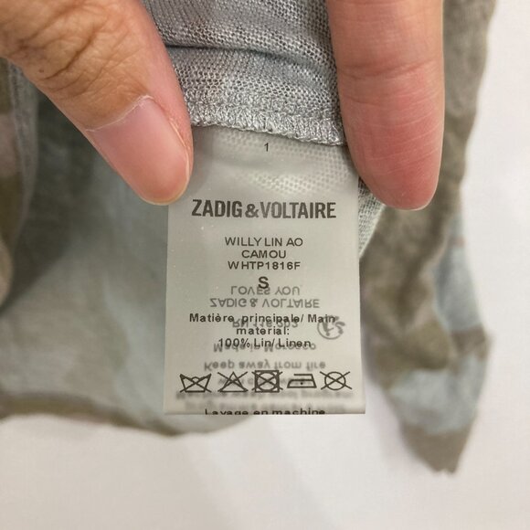 ZADIG & VOLTAIRE Small Green Willy Lin Camo Crewneck Long-Sleeve Linen Top - Picture 8 of 12